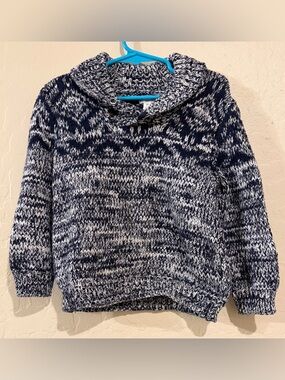 Gymboree Boys Chunky Knit Sweater Shawl Collar Blue Gray Cozy Winter Pullover-3T